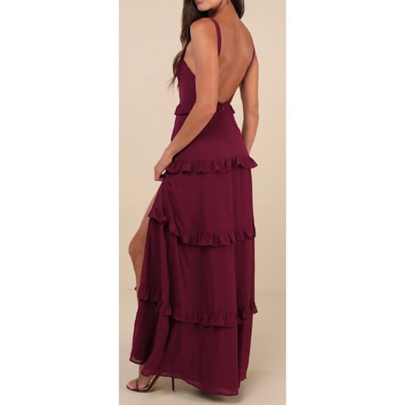 LULU'S L Sincerely Poised Plum Purple Backless Bustier Tiered Maxi Dress NEW B93 - Picture 2 of 10